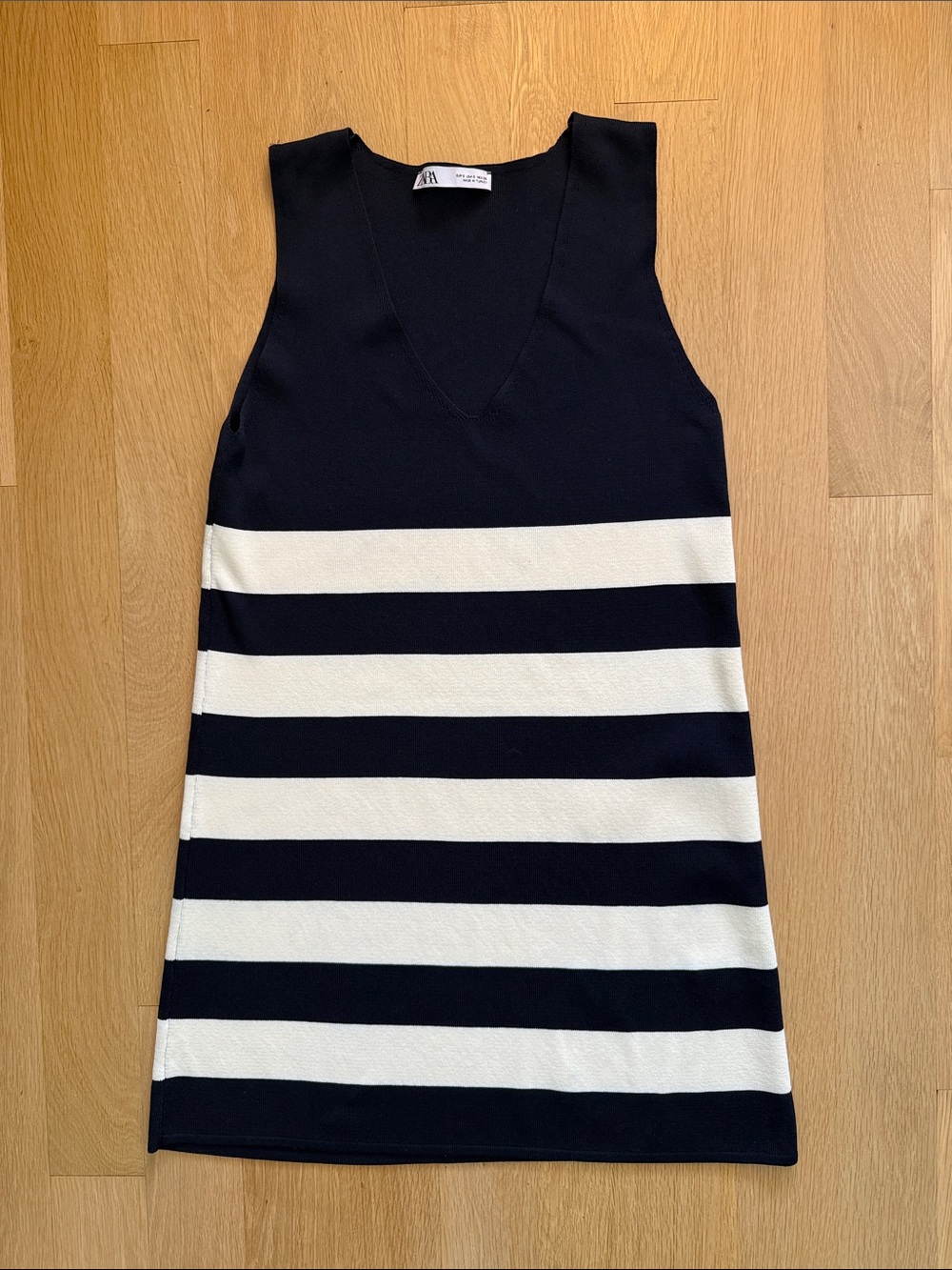 Zara Navy and White Striped Sleeveless Dress